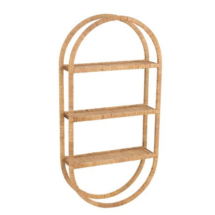 Estantería mural ovalada 3 baldas plegable ratán natural Alt. 110 cm