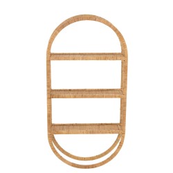 Estantería mural ovalada 3 baldas plegable ratán natural Alt. 110 cm