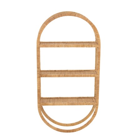 Estantería mural ovalada 3 baldas plegable ratán natural Alt. 110 cm
