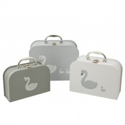 Set de 3 valises cygne en papier gris 23x10x19 cm