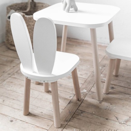 Chaise avec oreille de lapin en bois blanc 35x35x56.5 cm