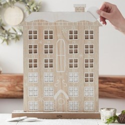 Calendrier de l'avent maison en bois beige 40x30cm