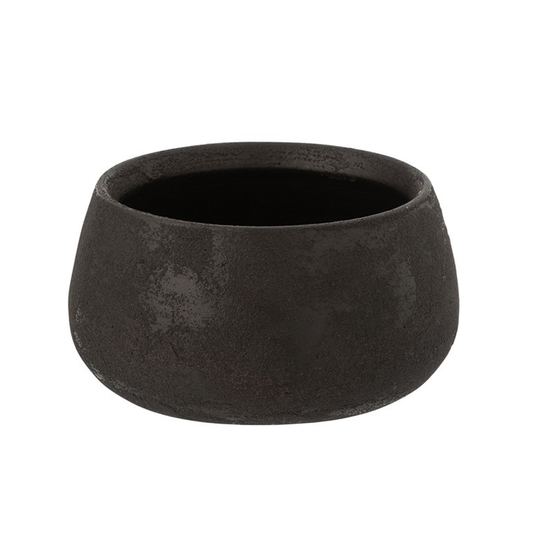 Cache pot bas rond en céramique noire D20cm