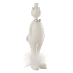 Gato + sombrero resina blanco/plata Alt. 25 cm