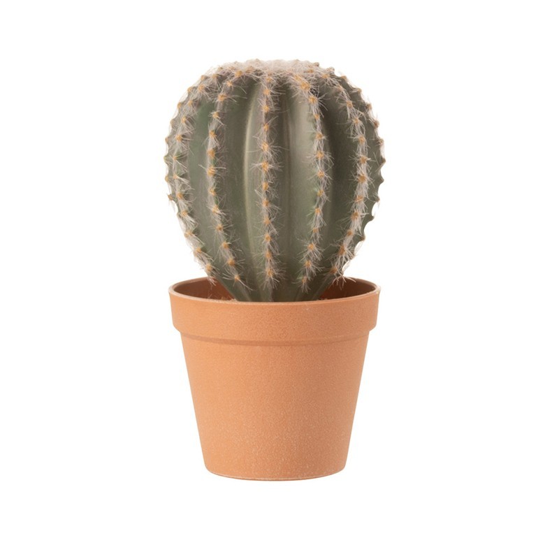 Cactus forma esfera + maceta material sintético verde/terracota Alt. 24 cm