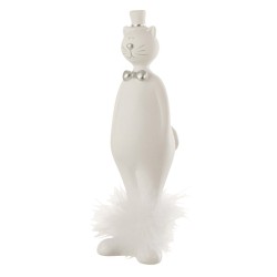 Gato + sombrero resina blanco/plata Alt. 19 cm