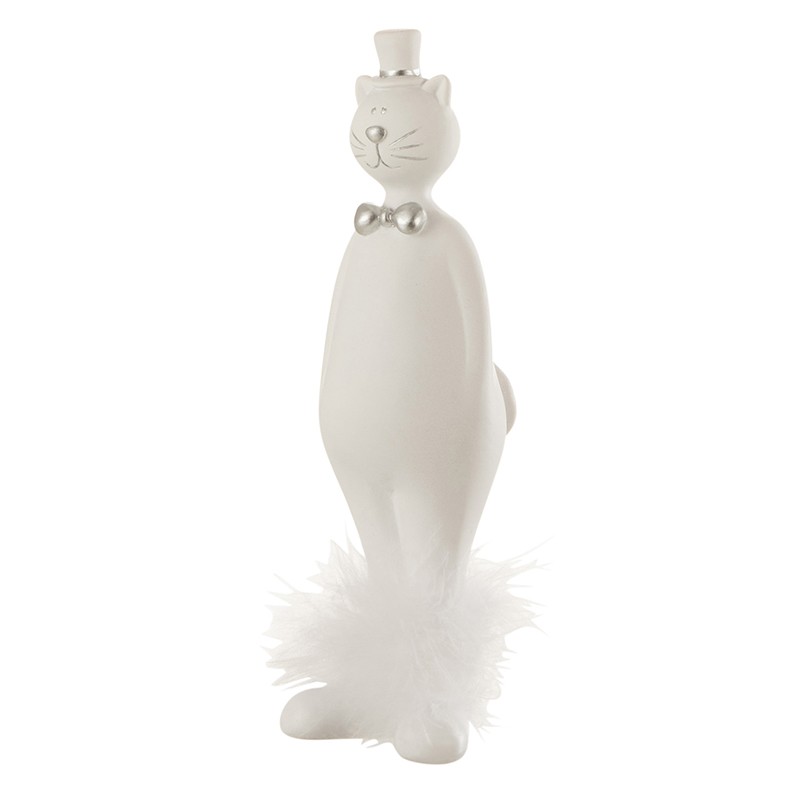 Figurine d’un chat avec chapeau en résine blanc