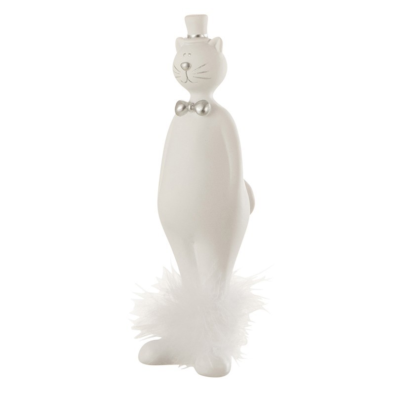Gato com chapéu em resina branca 5,5 x 5,5 x 19,5 cm Gato com chapéu em resina branca 5,5 x 5,5 x 19,5 cm