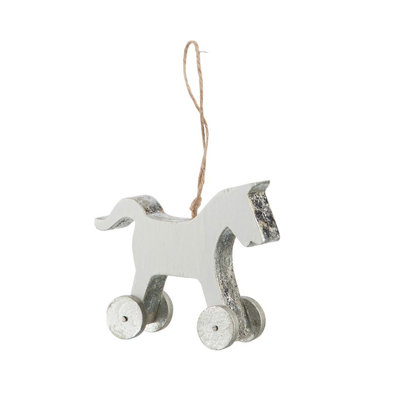 Pendentif cheval en bois blanc 11.5x3.5x9 cm