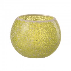 Photophore boule mosaïque en verre jaune D15cm