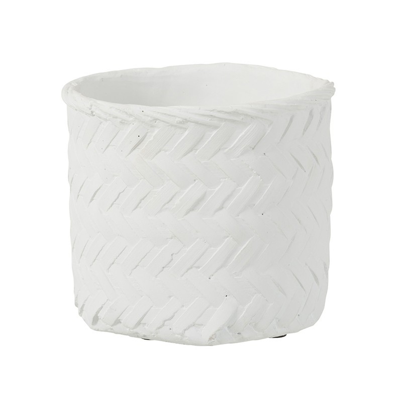 cache-pot imitation tissage en ciment blanc 20x20x17.5 cm