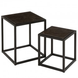 Set de 2 tables gigognes en métal noir 39x39x46 cm