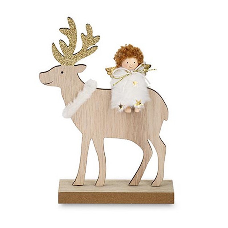 Ange de Noël sur renne en bois 19 cm