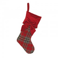 Chaussette de Noel velours rouge écossaise 43 cm