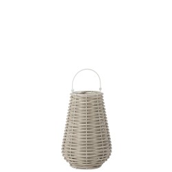 Lanterna in plastica intrecciata color crema 33x33x47 cm