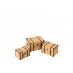 Set de 3 coffres en bois beige et marron L24 à 34cm H12 à 15cm