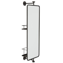 MIROIR MURAL + ETAGERE RECTANGULAIRE VERRE/METAL NOIR