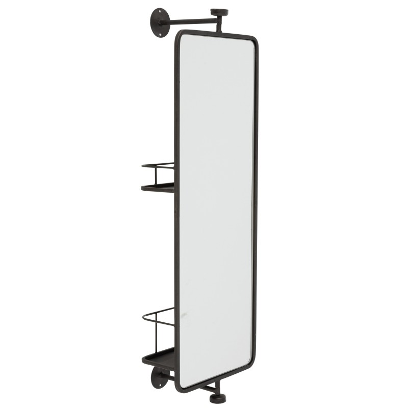 MIROIR MURAL + ETAGERE RECTANGULAIRE VERRE/METAL NOIR MIROIR MURAL + ETAGERE RECTANGULAIRE VERRE/METAL NOIR