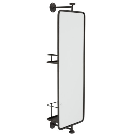 MIROIR MURAL + ETAGERE RECTANGULAIRE VERRE/METAL NOIR