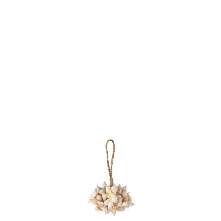 Suspension coquillages beiges avec corde L12xl10xH22cm