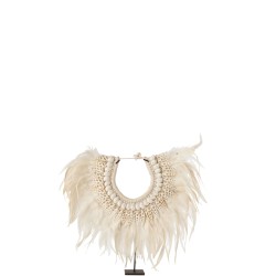 Collier coquillages et plumes blancs avec pied L38*l11*H36cm