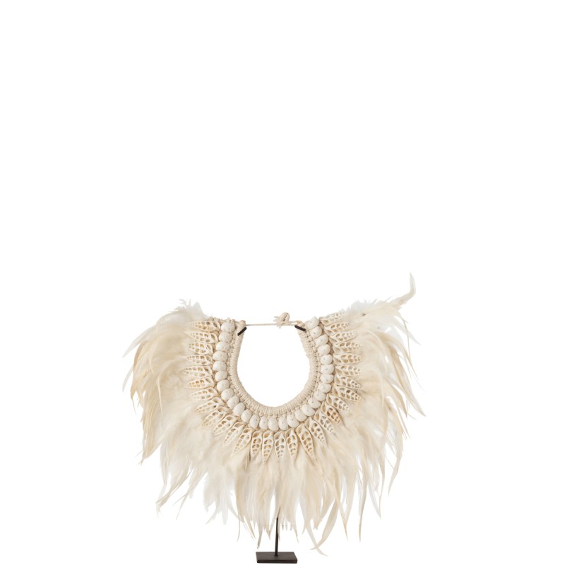 Collier coquillages et plumes blancs avec pied L38*l11*H36cm