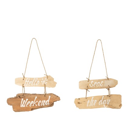 Set de 2 pancartes en bois naturel 30x5x20 cm