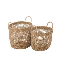 Set de 2 paniers avec anses en bois naturel 38x38x51 cm