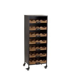 ARMOIRE A ROULETTES 7 TIROIRS POUR BOUTEILLES DE VIN METAL/BOIS NATUREL