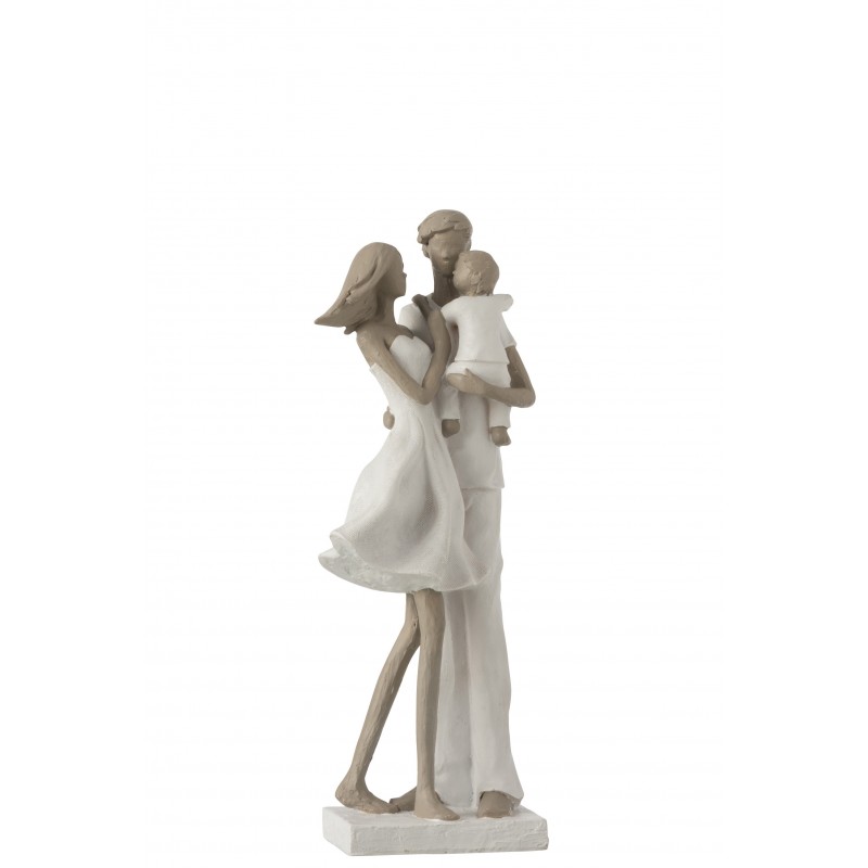 Couple avec bébé dans les bras en résine blanc 12x13x31 cm