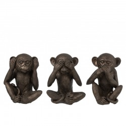 Set de 3 singes de la sagesse en résine marron 18x16x23 cm