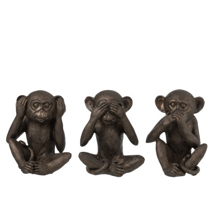 Set de 3 singes de la sagesse en résine marron 18x16x23 cm