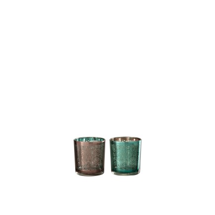 Set de 2 photophores coniques en verre cuivre - Azur 8.5x8.5x8 cm