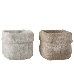 2 Cache-pots ciment blanc et beige