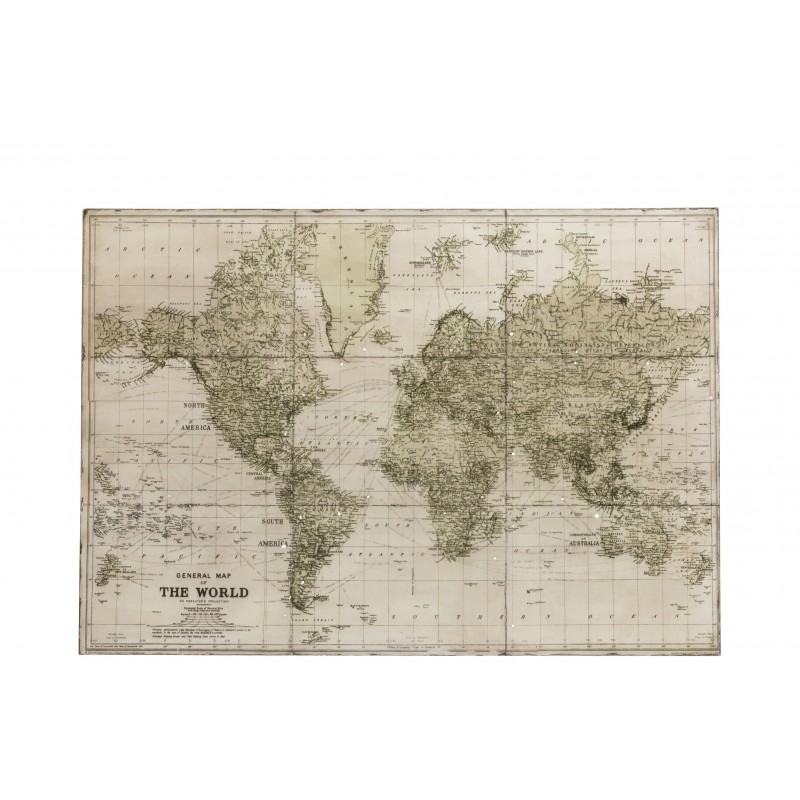 Tableau carte du monde en métal en métal vert 127x4x89 cm