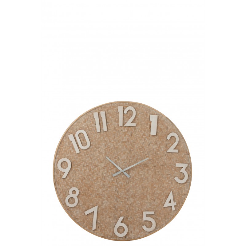 Horloge en rotin ronde en bois naturel 92x92x4 cm