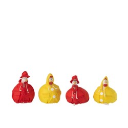 Set de 4 poules avec imperméable en céramique jaune et rouge 9x9x9 cm