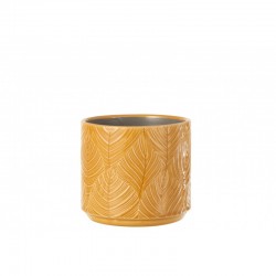 Cache-pot en céramique ocre avec motifs tropical
