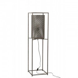 Lámpara de pie con diseño de madera gris agujereada de 35x35x132 cm