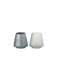 Set de 2 photophores coniques en verre bleu 9x9x10 cm