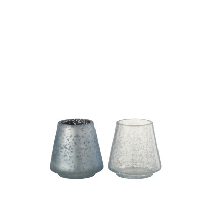Set de 2 photophores coniques en verre bleu 9x9x10 cm