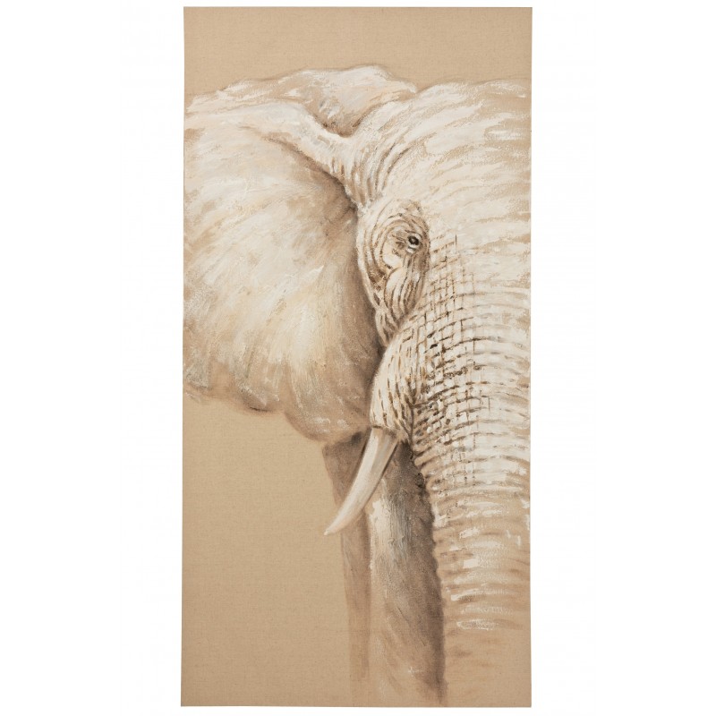 Tableau avec tête d'éléphant en toile beige 70x140x4 cm