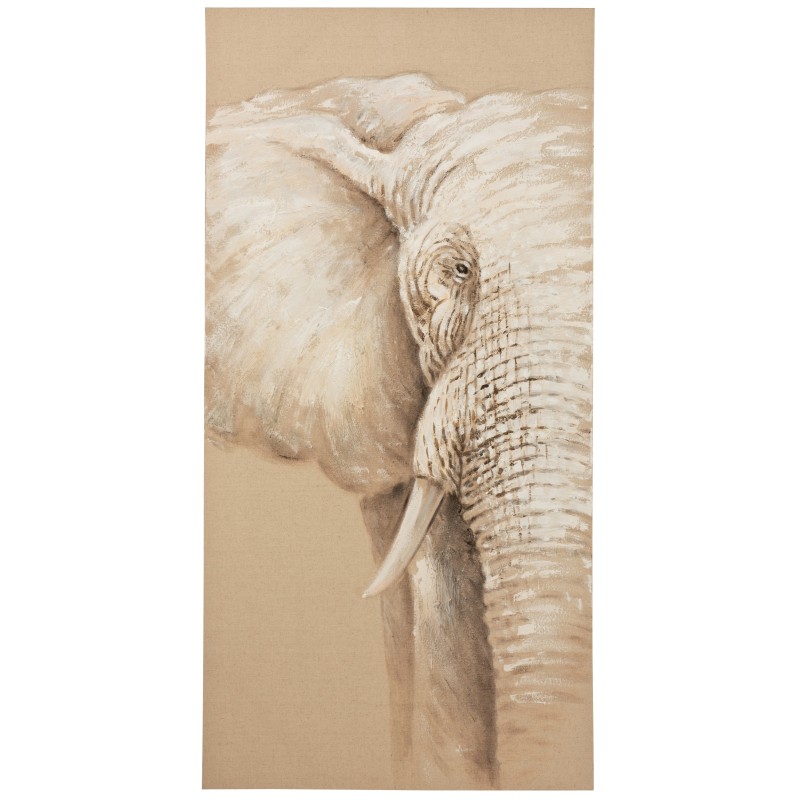 Tableau avec tête d'éléphant en toile beige 70x140x4 cm