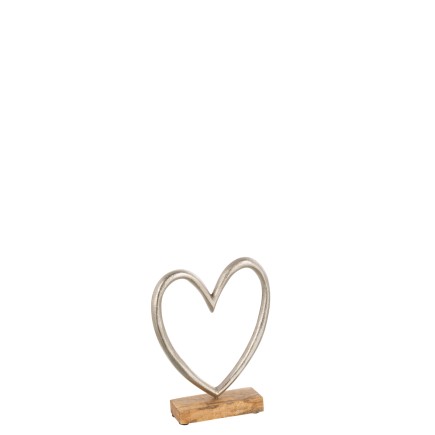 Coeur en aluminium argent sur pied