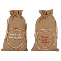 2 bolsas de regalo de Navidad de yute natural con inscripción en inglés de 50 cm