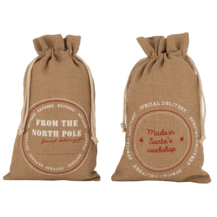 2 bolsas de regalo de Navidad de yute natural con inscripción en inglés de 50 cm