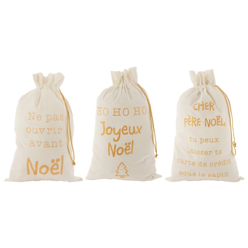 Set de 3 Sacs de Noël en textile crème 50x0.5x78 cm
