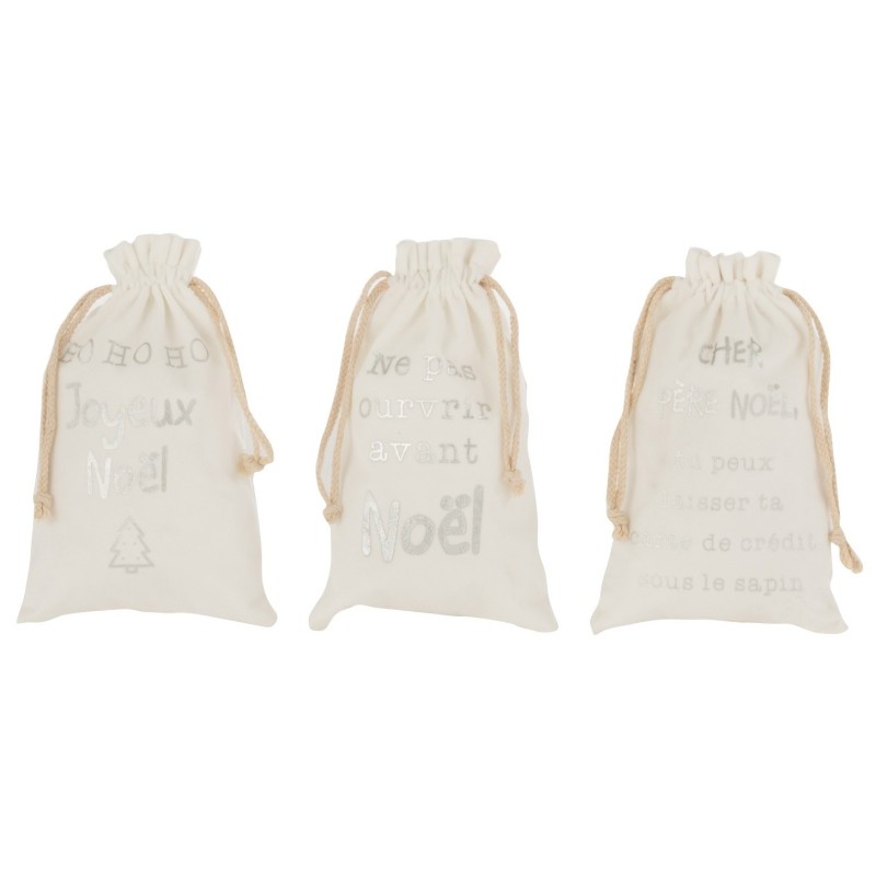 3 bolsas de Navidad de terciopelo blanco con inscripción 3 bolsas de Navidad de terciopelo blanco con inscripción