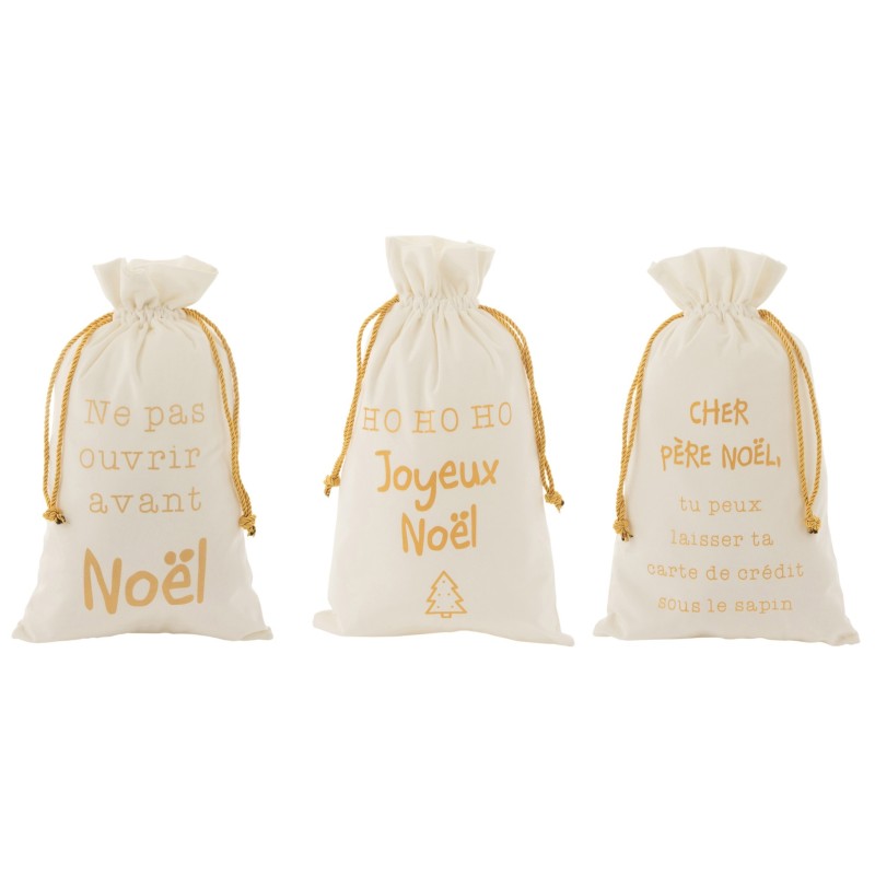 Set de 3 Sacs de Noël en velours crème 30x1x49 cm