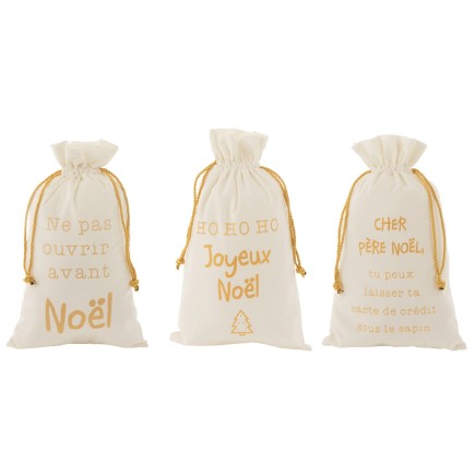 Conjunto de 3 bolsas de Navidad de terciopelo crema de 30x1x49 cm